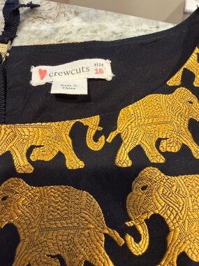 Crewcuts Black Dress with Gold Elephant Jacquard